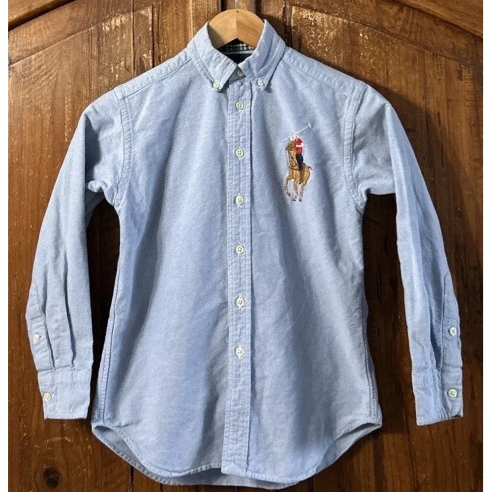 Boys Ralph Lauren Large Embroidered Polo Pony L/S Button Down Shirt Sz 8